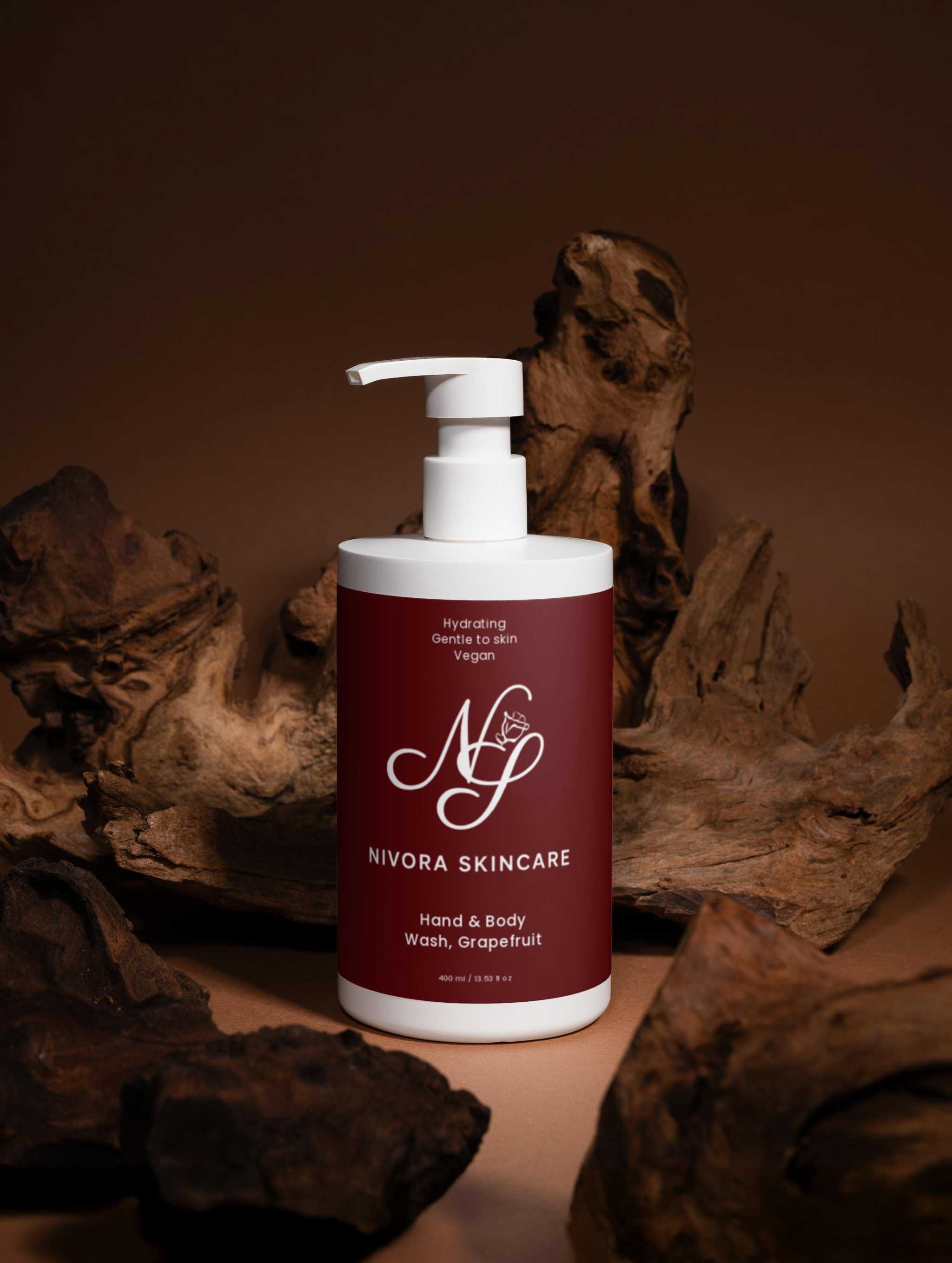 Grapefruit Hand & Body Wash bottle – refreshing citrus formula by Nivora Skincare