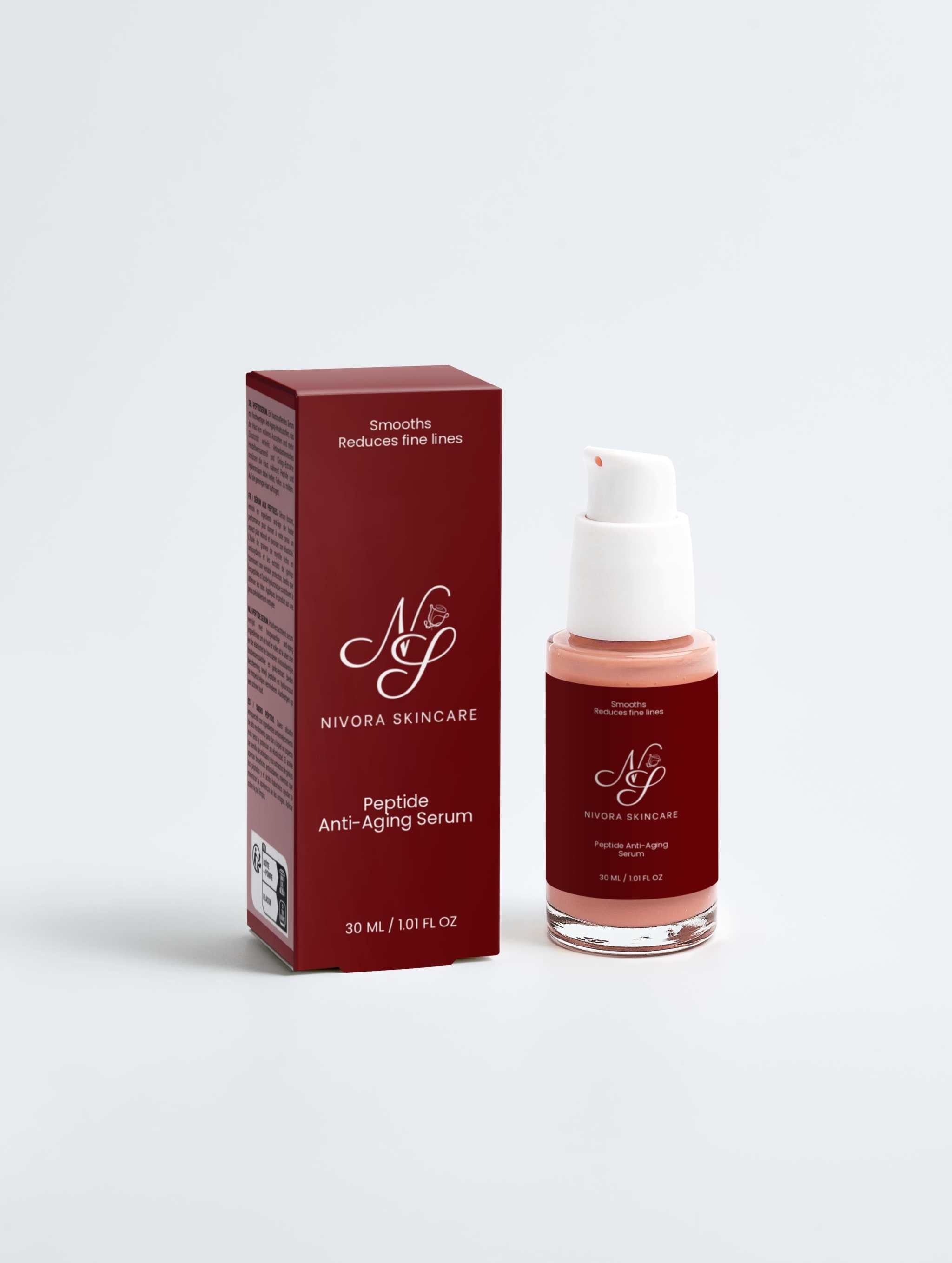 Peptide Serum front view – Anti-Aging Formula for firmer skin by Nivora Skincare